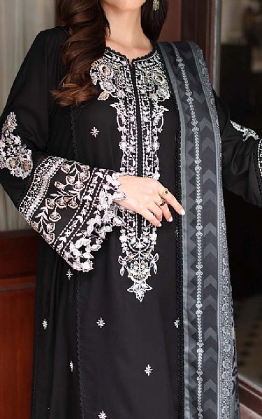 Saadia Asad Black/Off White Linen Suit | Pakistani Winter Dresses in USA- Image 2