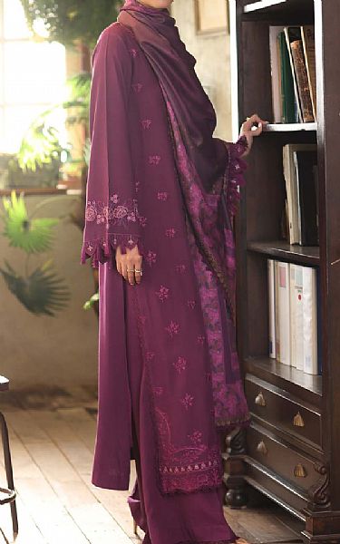 Saadia Asad Wine Berry Linen Suit | Pakistani Winter Dresses in USA- Image 2