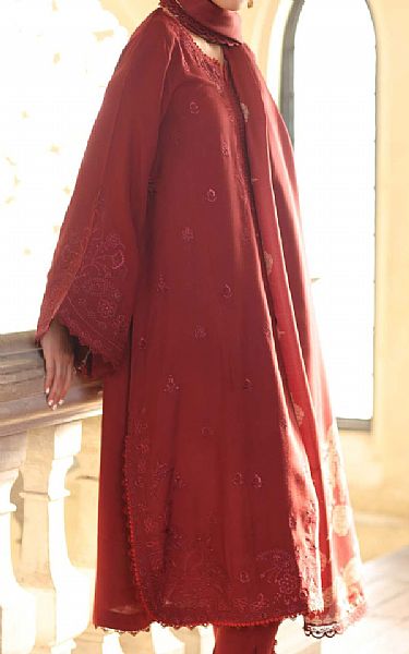 Saadia Asad Auburn Red Linen Suit | Pakistani Winter Dresses in USA- Image 2