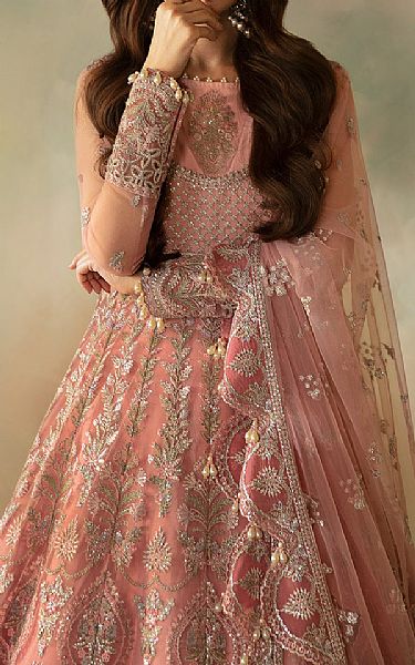 Saad Shaikh Sea Pink Net Suit | Pakistani Embroidered Chiffon Dresses USA- Image 3