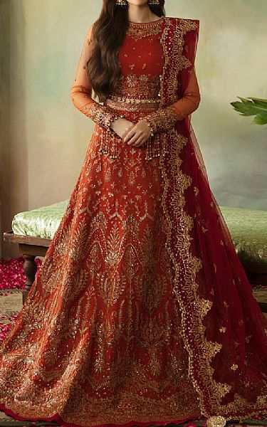 Saad Shaikh Rust Net Suit | Pakistani Embroidered Chiffon Dresses USA- Image 1