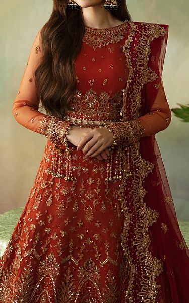 Saad Shaikh Rust Net Suit | Pakistani Embroidered Chiffon Dresses USA- Image 3