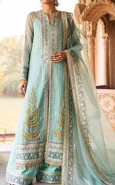 Saad Shaikh Sea Pink Organza Suit | Pakistani Embroidered Chiffon Dresses USA- Image 1