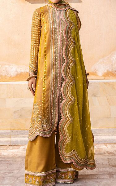 Saad Shaikh Dull Orange Raw Silk Suit | Pakistani Embroidered Chiffon Dresses USA- Image 1