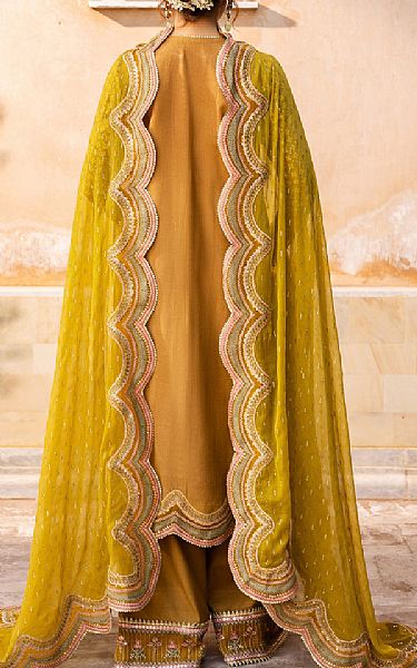 Saad Shaikh Dull Orange Raw Silk Suit | Pakistani Embroidered Chiffon Dresses USA- Image 2