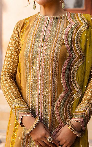 Saad Shaikh Dull Orange Raw Silk Suit | Pakistani Embroidered Chiffon Dresses USA- Image 3