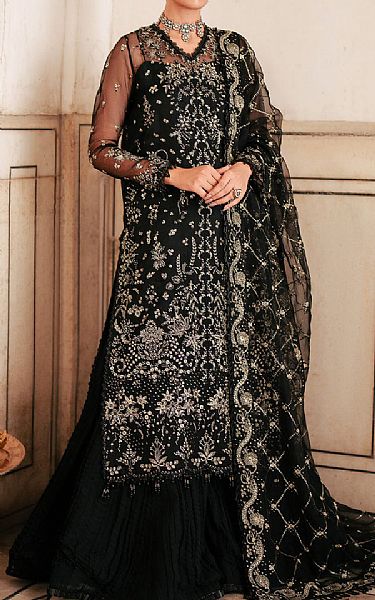 Saad Shaikh Black Organza Suit | Pakistani Embroidered Chiffon Dresses USA- Image 1
