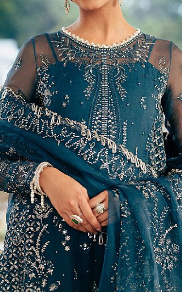 Saad Shaikh Denim Blue Organza Suit | Pakistani Embroidered Chiffon Dresses USA- Image 3