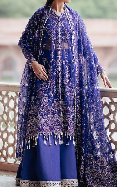 Saad Shaikh Blueberry Organza Suit | Pakistani Embroidered Chiffon Dresses USA- Image 1