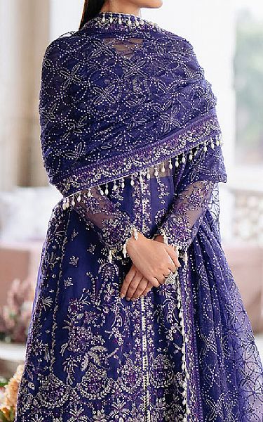Saad Shaikh Blueberry Organza Suit | Pakistani Embroidered Chiffon Dresses USA- Image 3