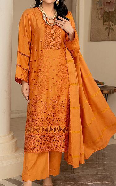 Safwa Pumpkin Orange Viscose Suit | Pakistani Winter Dresses- Image 1