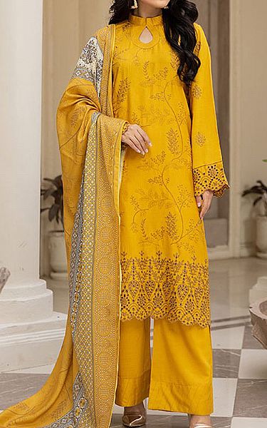 Safwa Yellow Viscose Suit | Pakistani Winter Dresses- Image 1