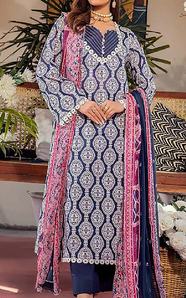 Safwa Navy Blue/Off Whtie Lawn Suit | Pakistani Lawn Dress in USA- Image 1