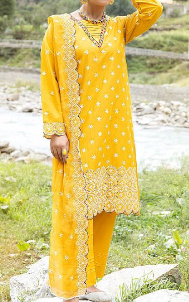 Safwa Golden Yellow Lawn Suit | Pakistani Lawn Suits- Image 1
