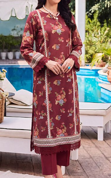 Safwa Wine Lawn Suit (2 pcs) | Pakistani Lawn Dress in USA- Image 1