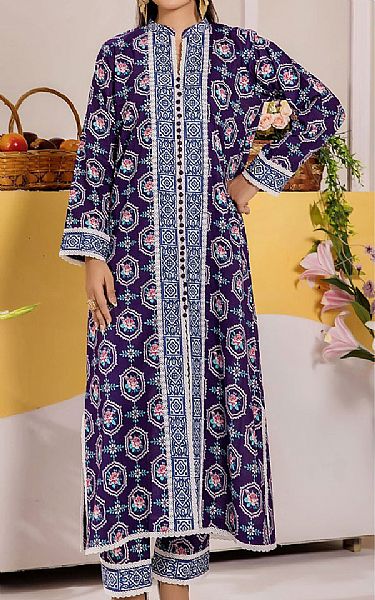 Safwa Dark Purple Lawn Suit (2 pcs) | Pakistani Lawn Dress in USA- Image 1