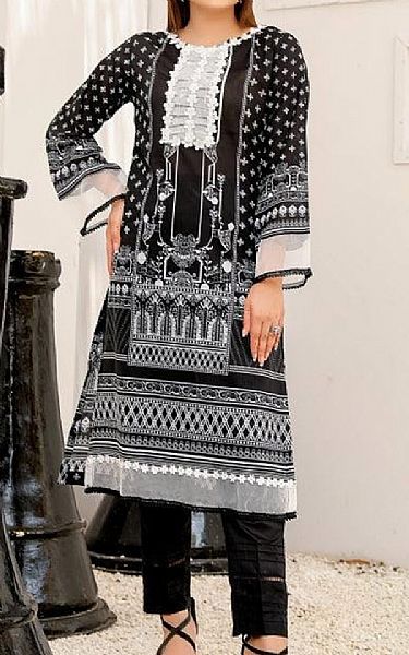 Safwa Black/Off White Lawn Kurti | Pakistani Lawn Dress in USA- Image 1