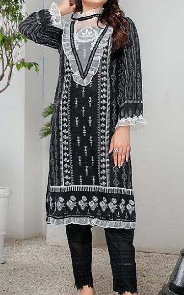 Safwa Black/Off White Lawn Kurti | Pakistani Lawn Dress in USA- Image 1