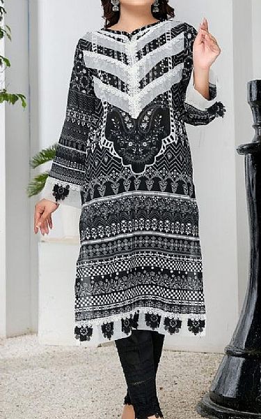 Safwa Black/Off White Lawn Kurti | Pakistani Lawn Dress in USA- Image 1