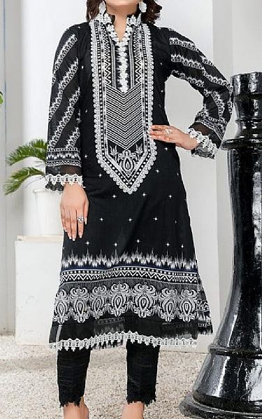 Safwa Black/Off White Lawn Kurti | Pakistani Lawn Dress in USA- Image 1