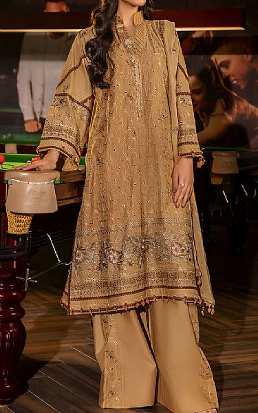 Safwa Sand Gold Lawn Suit | Pakistani Lawn Dress in USA- Image 1