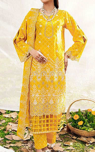 Safwa Yellowish Orange Lawn Suit | Pakistani Lawn Dress in USA- Image 1