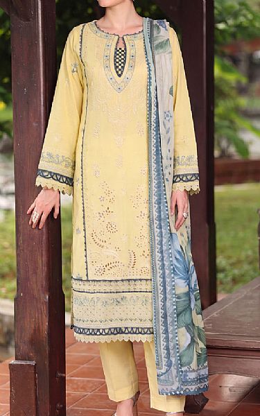 Safwa Light Yellow Lawn Suit | Pakistani Lawn Dress in USA- Image 1