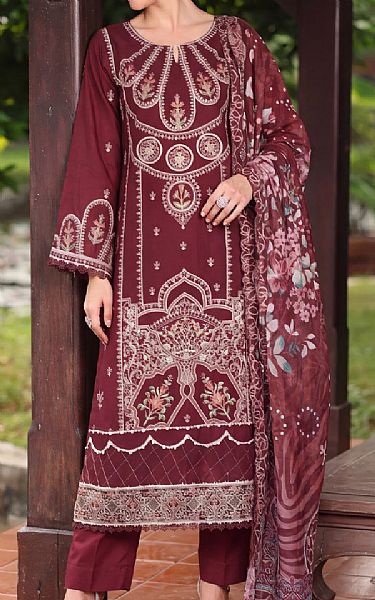 Safwa Wine Lawn Suit | Pakistani Lawn Dress in USA- Image 1