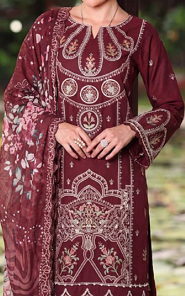 Safwa Wine Lawn Suit | Pakistani Lawn Dress in USA- Image 2