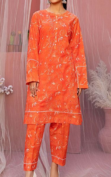 Safwa Bright Orange Lawn Suit (2 pcs) | Pakistani Lawn Suits- Image 1