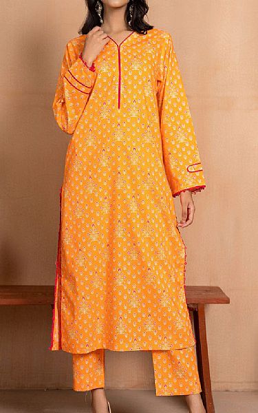 Safwa Orange Lawn Suit (2 pcs) | Pakistani Lawn Suits- Image 1