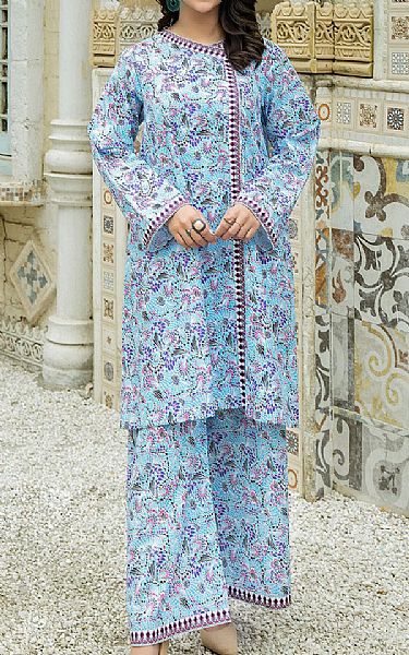Safwa Light Blue Cambric Suit (2 pcs) | Pakistani Lawn Suits- Image 1