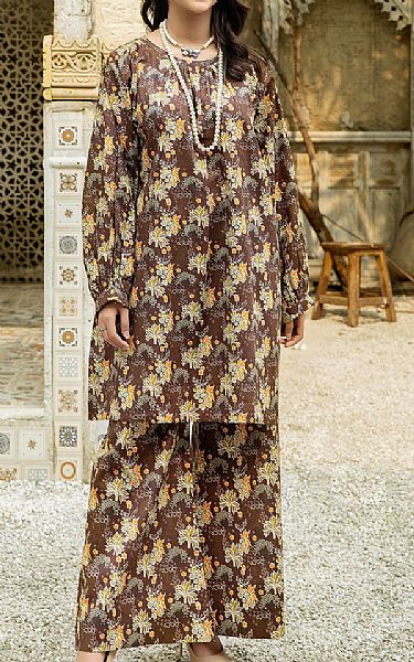 Safwa Chocolate Brown Cambric Suit (2 pcs) | Pakistani Lawn Suits- Image 1