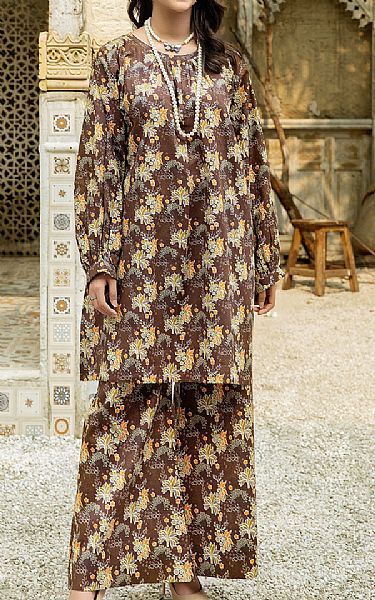 Safwa Chocolate Brown Cambric Suit (2 pcs) | Pakistani Lawn Dress in USA- Image 1