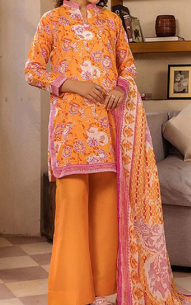 Safwa Pastel Orange Lawn Suit | Pakistani Lawn Dress in USA- Image 1