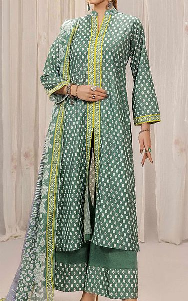 Safwa Riffle Green Lawn Suit | Pakistani Lawn Dress in USA- Image 1