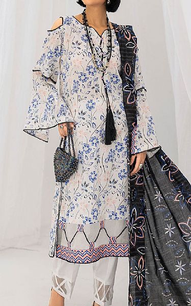 Safwa White/Blue Lawn Suit | Pakistani Lawn Dress in USA- Image 1