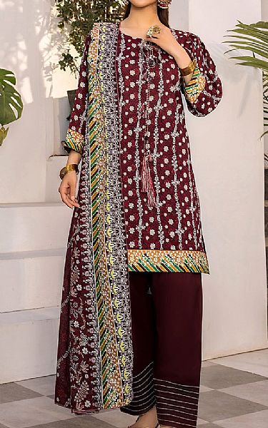 Safwa Dark Maroon Lawn Suit | Pakistani Lawn Dress in USA- Image 1