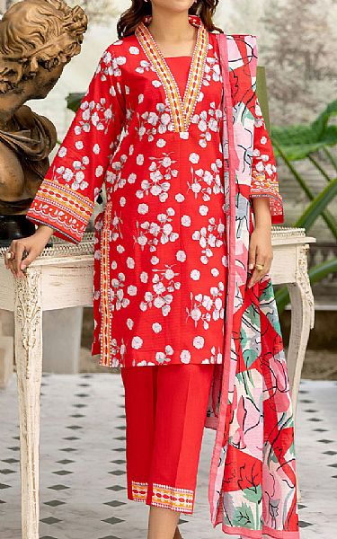 Safwa Red Lawn Suit | Pakistani Lawn Suits- Image 1