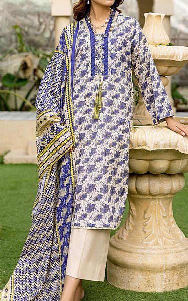Safwa Ivory/Blue Lawn Suit | Pakistani Lawn Suits- Image 1