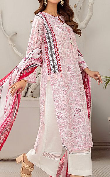 Safwa White/Pale Pink Lawn Suit | Pakistani Lawn Suits- Image 1