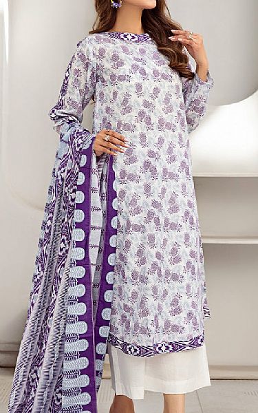 Safwa Off White/Purple Lawn Suit | Pakistani Lawn Suits- Image 1
