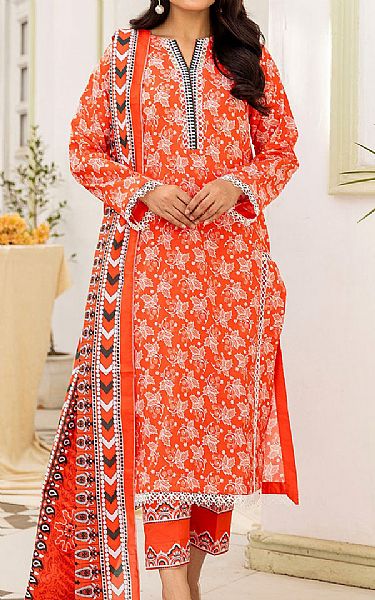 Safwa Reddish Orange Lawn Suit | Pakistani Lawn Suits- Image 1