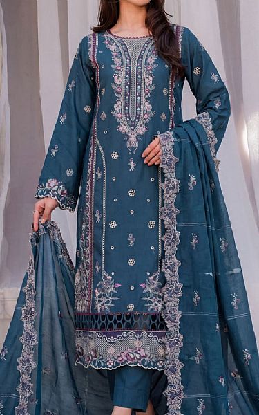 Safwa Denim Blue Lawn Suit | Pakistani Lawn Dress in USA- Image 1