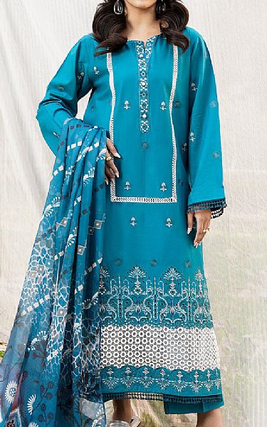 Safwa Pacific Blue Lawn Suit | Pakistani Lawn Dress in USA- Image 1