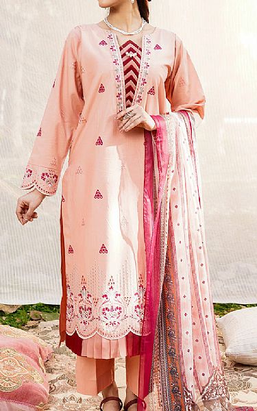 Safwa Peachy Pink Lawn Suit | Pakistani Lawn Suits- Image 1