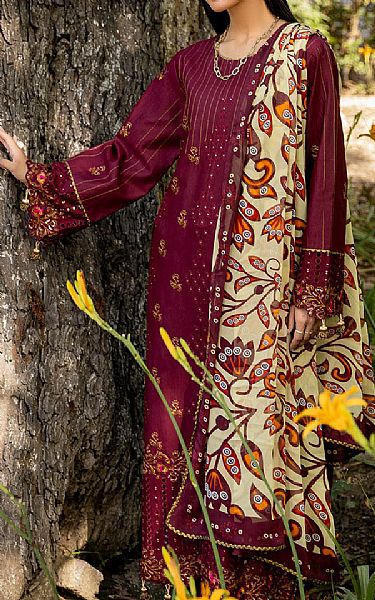 Safwa Wine Lawn Suit | Pakistani Lawn Dress in USA- Image 1