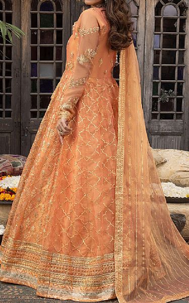 Sahane Dark Peach Silk Suit | Pakistani Embroidered Chiffon Dresses- Image 2