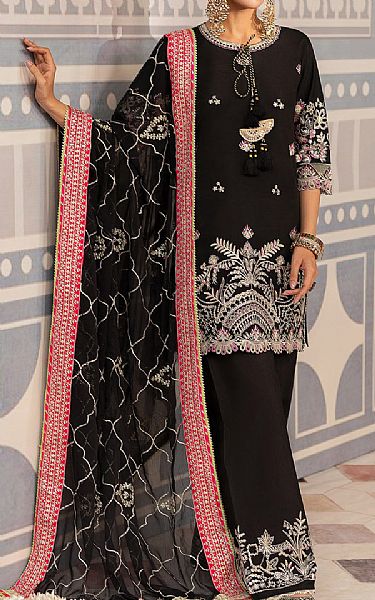 Sahane Black Raw Silk Suit | Pakistani Embroidered Chiffon Dresses USA- Image 1