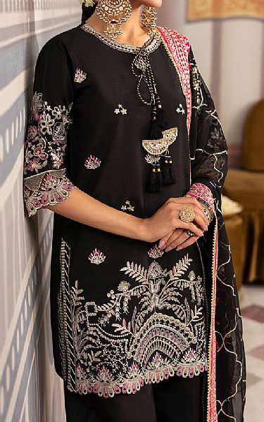 Sahane Black Raw Silk Suit | Pakistani Embroidered Chiffon Dresses USA- Image 3